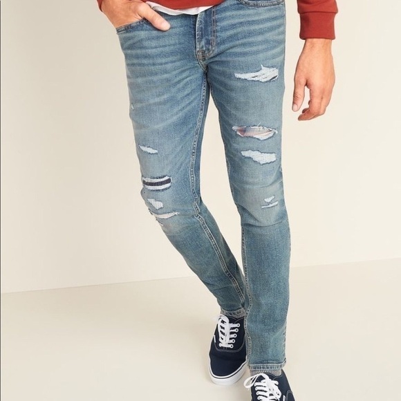 Old navy Men’s slim built in flex & tough rip & repair Med wash jeans W34 x 30 - Picture 1 of 13